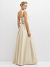 Rear View Thumbnail - Champagne Lace-Up Back Bustier Satin Dress with Full Skirt and Pockets