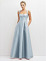 Front View Thumbnail - Mist Lace-Up Back Bustier Satin Dress with Full Skirt and Pockets