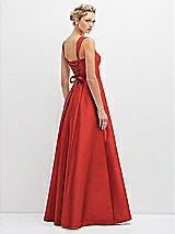 Rear View Thumbnail - Poppy Red Lace-Up Back Bustier Satin Dress with Full Skirt and Pockets
