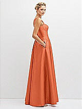 Side View Thumbnail - Portofino Orange Lace-Up Back Bustier Satin Dress with Full Skirt and Pockets