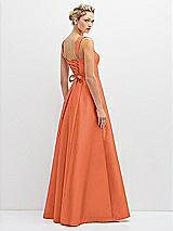 Rear View Thumbnail - Portofino Orange Lace-Up Back Bustier Satin Dress with Full Skirt and Pockets