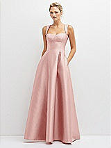 Front View Thumbnail - Rose Lace-Up Back Bustier Satin Dress with Full Skirt and Pockets