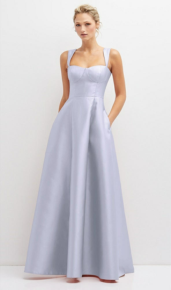 Front View - Silver Dove Lace-Up Back Bustier Satin Dress with Full Skirt and Pockets