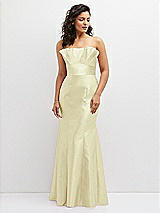Front View Thumbnail - Butter Yellow Strapless Satin Fit and Flare Dress with Crumb-Catcher Bodice