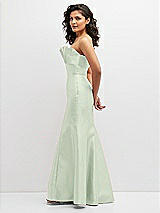 Side View Thumbnail - Mint Green Strapless Satin Fit and Flare Dress with Crumb-Catcher Bodice