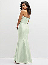 Rear View Thumbnail - Mint Green Strapless Satin Fit and Flare Dress with Crumb-Catcher Bodice