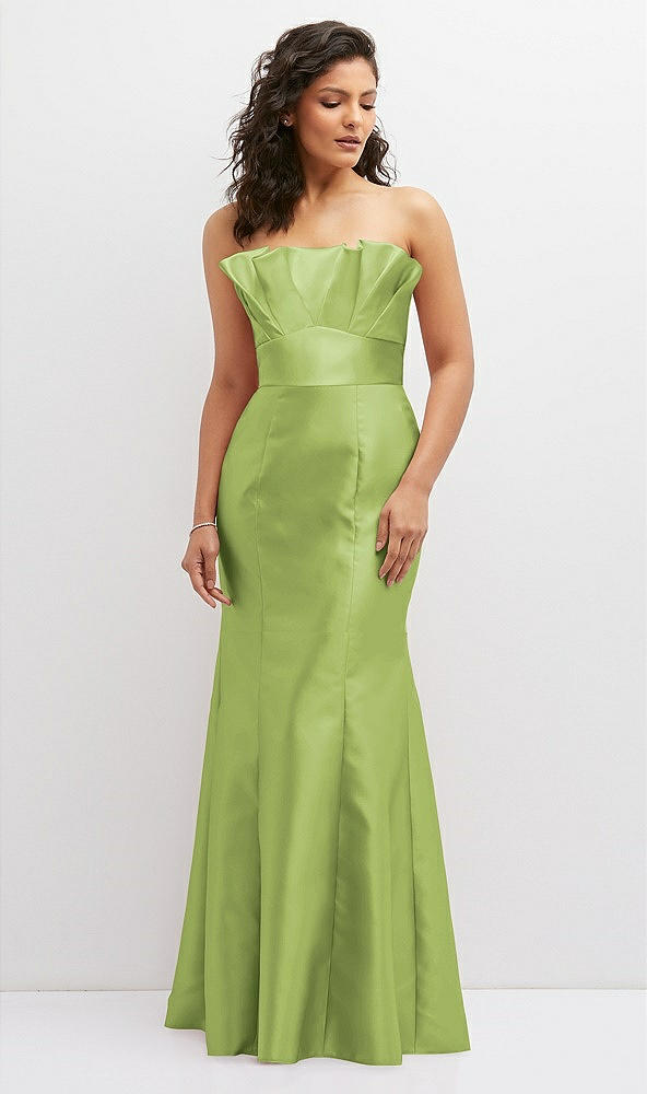 Front View - Mojito Strapless Satin Fit and Flare Dress with Crumb-Catcher Bodice