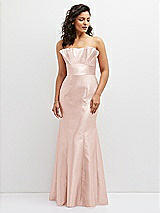 Front View Thumbnail - Blush Strapless Satin Fit and Flare Dress with Crumb-Catcher Bodice