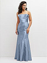 Front View Thumbnail - Cloudy Strapless Satin Fit and Flare Dress with Crumb-Catcher Bodice