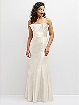 Front View Thumbnail - Ivory Strapless Satin Fit and Flare Dress with Crumb-Catcher Bodice