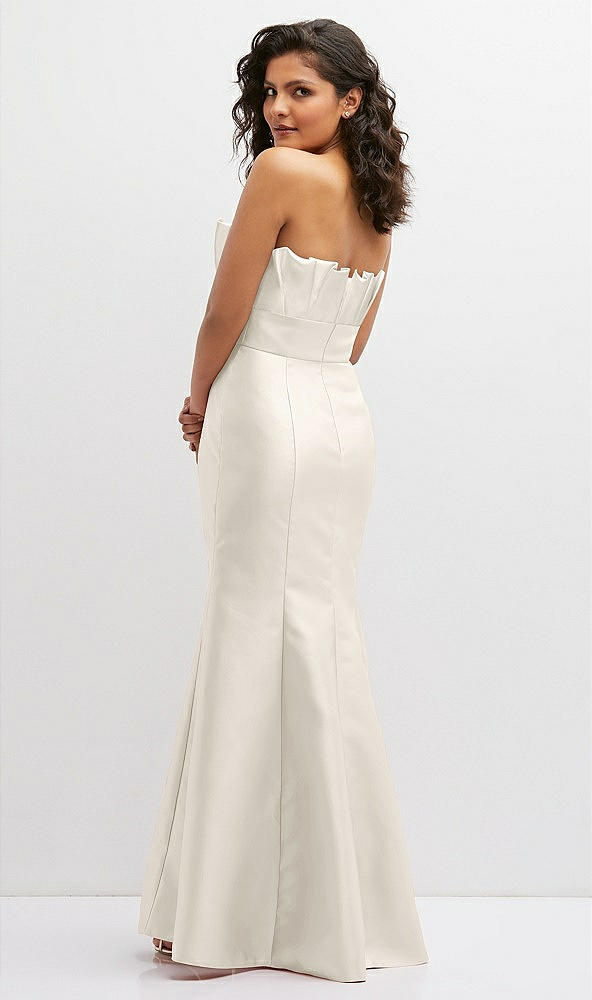 Back View - Ivory Strapless Satin Fit and Flare Dress with Crumb-Catcher Bodice