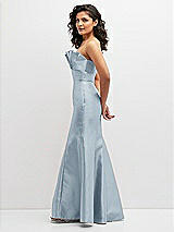 Side View Thumbnail - Mist Strapless Satin Fit and Flare Dress with Crumb-Catcher Bodice