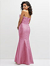 Rear View Thumbnail - Powder Pink Strapless Satin Fit and Flare Dress with Crumb-Catcher Bodice