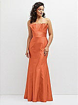 Front View Thumbnail - Portofino Orange Strapless Satin Fit and Flare Dress with Crumb-Catcher Bodice