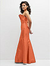 Side View Thumbnail - Portofino Orange Strapless Satin Fit and Flare Dress with Crumb-Catcher Bodice