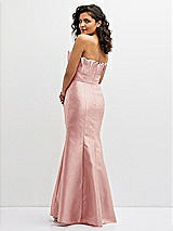 Rear View Thumbnail - Rose Strapless Satin Fit and Flare Dress with Crumb-Catcher Bodice