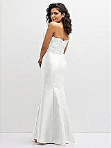 Rear View Thumbnail - White Strapless Satin Fit and Flare Dress with Crumb-Catcher Bodice
