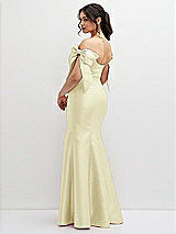 Rear View Thumbnail - Butter Yellow Off-the-Shoulder Bow Satin Corset Dress with Fit and Flare Skirt