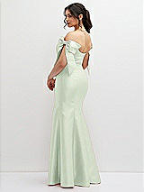 Rear View Thumbnail - Mint Green Off-the-Shoulder Bow Satin Corset Dress with Fit and Flare Skirt