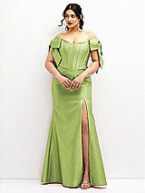 Front View Thumbnail - Mojito Off-the-Shoulder Bow Satin Corset Dress with Fit and Flare Skirt