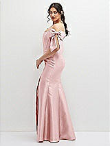 Side View Thumbnail - Ballet Pink Off-the-Shoulder Bow Satin Corset Dress with Fit and Flare Skirt