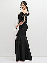 Side View Thumbnail - Black Off-the-Shoulder Bow Satin Corset Dress with Fit and Flare Skirt