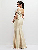 Rear View Thumbnail - Champagne Off-the-Shoulder Bow Satin Corset Dress with Fit and Flare Skirt