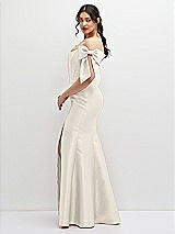 Side View Thumbnail - Ivory Off-the-Shoulder Bow Satin Corset Dress with Fit and Flare Skirt