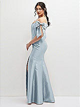 Side View Thumbnail - Mist Off-the-Shoulder Bow Satin Corset Dress with Fit and Flare Skirt