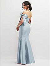 Rear View Thumbnail - Mist Off-the-Shoulder Bow Satin Corset Dress with Fit and Flare Skirt