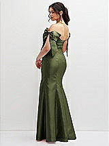 Rear View Thumbnail - Olive Green Off-the-Shoulder Bow Satin Corset Dress with Fit and Flare Skirt