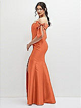Side View Thumbnail - Portofino Orange Off-the-Shoulder Bow Satin Corset Dress with Fit and Flare Skirt