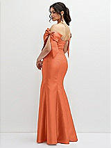 Rear View Thumbnail - Portofino Orange Off-the-Shoulder Bow Satin Corset Dress with Fit and Flare Skirt