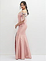 Side View Thumbnail - Rose Off-the-Shoulder Bow Satin Corset Dress with Fit and Flare Skirt