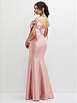 Rear View Thumbnail - Rose Off-the-Shoulder Bow Satin Corset Dress with Fit and Flare Skirt