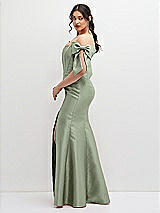 Side View Thumbnail - Sage Off-the-Shoulder Bow Satin Corset Dress with Fit and Flare Skirt