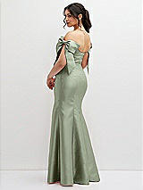 Rear View Thumbnail - Sage Off-the-Shoulder Bow Satin Corset Dress with Fit and Flare Skirt