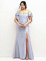 Front View Thumbnail - Silver Dove Off-the-Shoulder Bow Satin Corset Dress with Fit and Flare Skirt