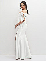 Side View Thumbnail - White Off-the-Shoulder Bow Satin Corset Dress with Fit and Flare Skirt