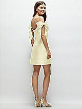 Rear View Thumbnail - Butter Yellow Satin Off-the-Shoulder Bow Corset Fit and Flare Mini Dress