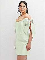 Alt View 1 Thumbnail - Mint Green Satin Off-the-Shoulder Bow Corset Fit and Flare Mini Dress