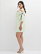 Alt View 3 Thumbnail - Mint Green Satin Off-the-Shoulder Bow Corset Fit and Flare Mini Dress