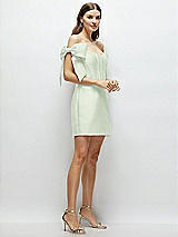 Side View Thumbnail - Mint Green Satin Off-the-Shoulder Bow Corset Fit and Flare Mini Dress