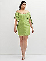 Alt View 2 Thumbnail - Mojito Satin Off-the-Shoulder Bow Corset Fit and Flare Mini Dress