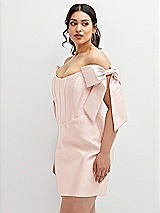 Alt View 1 Thumbnail - Blush Satin Off-the-Shoulder Bow Corset Fit and Flare Mini Dress
