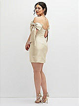 Alt View 4 Thumbnail - Champagne Satin Off-the-Shoulder Bow Corset Fit and Flare Mini Dress