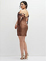Alt View 4 Thumbnail - Cognac Satin Off-the-Shoulder Bow Corset Fit and Flare Mini Dress