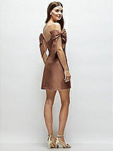 Rear View Thumbnail - Cognac Satin Off-the-Shoulder Bow Corset Fit and Flare Mini Dress