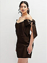 Alt View 1 Thumbnail - Espresso Satin Off-the-Shoulder Bow Corset Fit and Flare Mini Dress