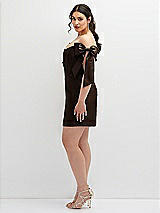 Alt View 3 Thumbnail - Espresso Satin Off-the-Shoulder Bow Corset Fit and Flare Mini Dress